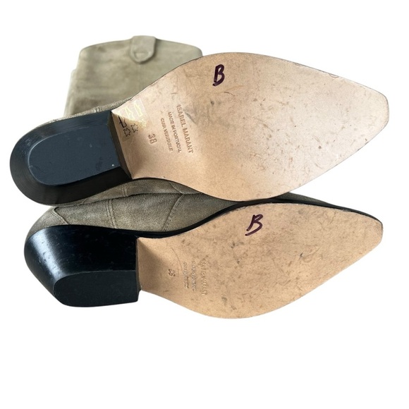 Isabel Marant Denvee Suede Knee High Boots Western Burnished Toe Taupe EU 38 - Picture 6 of 16